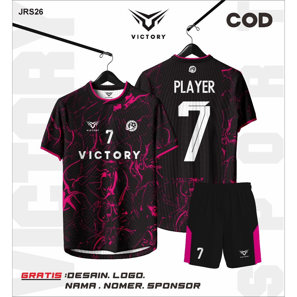 JERSEY FUTSAL CUSTOM PINK HITAM FULL PRINTING GANTI NAMA DAN NO PUNGGUNG TERBARU