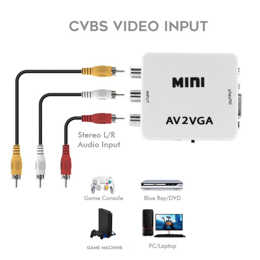 Converter Kabel RCA To VGA  Adapter RCA to VGA AV2VGA RCA to VGA Pengubah Kabel AV ke VGA