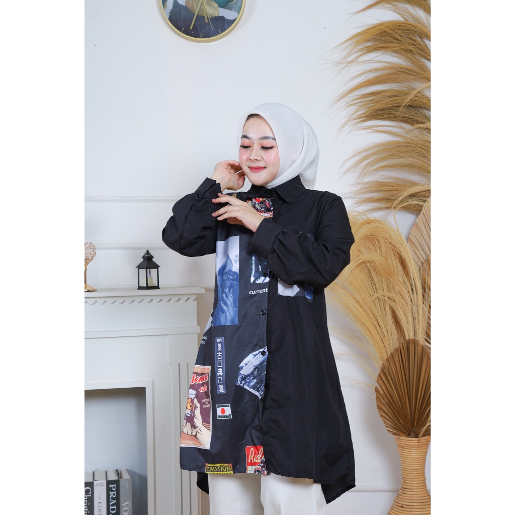 ALIKA TUNIK KOMBINASI PRINTING BAHAN RAYON KANCING DEPAN HIDUP