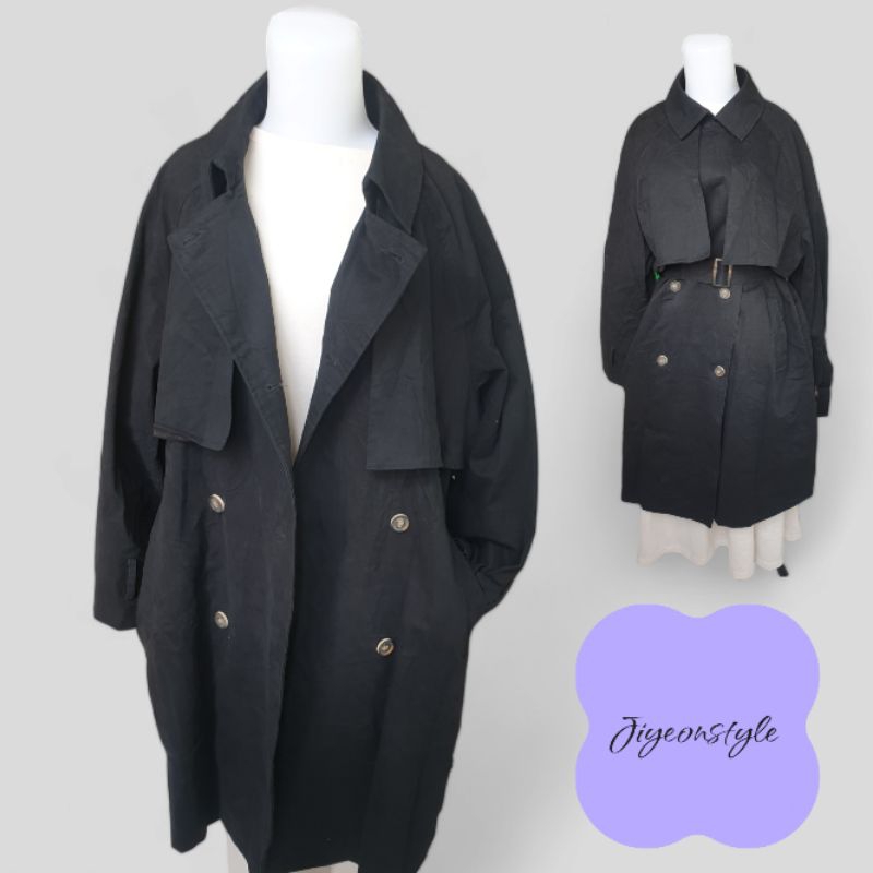 Prelove long coat hitam jumbo bigsize
