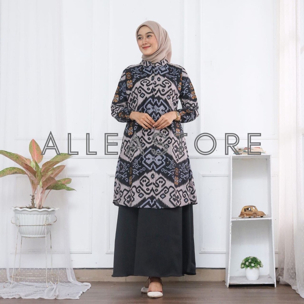 Dress Batik Motif Songket Gamis Batik Kombinasi, Dress Muslim Batik Songket Modern Terbaru Kekinian
