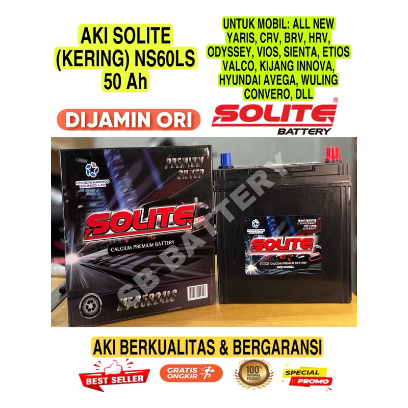 AKI MOBIL KERING SOLITE NS60LS HONDA CRV CITY YARIS INNOVA DLL