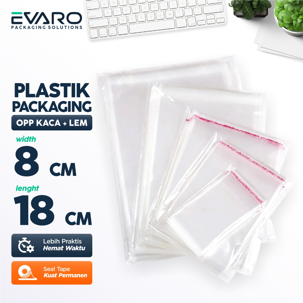 

EVARO - OPP LEM PLASTIK KACA 100 Lembar Kualitas TERBAIK 1 pack Ukuran 8 x 18 CM