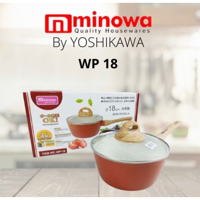 Minowa Sauce Pan Marble Anti Lengket 18cm Tutup Kaca