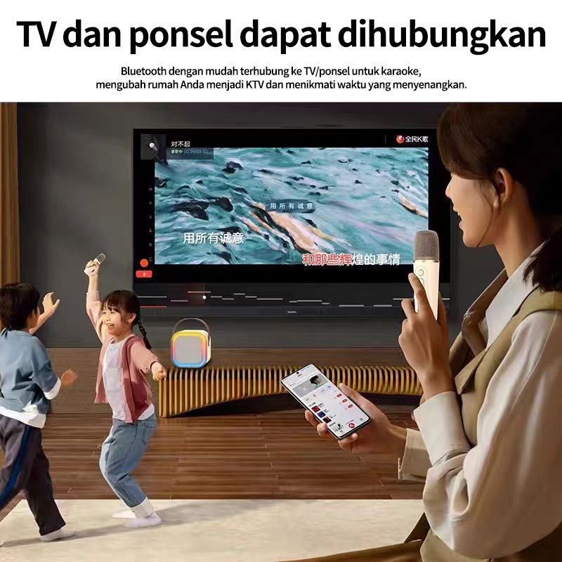 BESTPROMO K1 MINI SPEAKER BLUETOOTH KARAOKE 2 MIC SET SALON BLUETOOTH BT SPEAKER KAROKE WITH