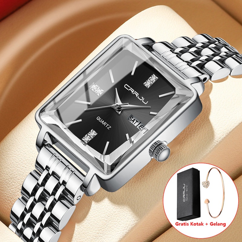 CRRJU Jam Tangan Wanita Tipis Sederhana Fashion Tahan Air Quartz Watch Automatic Date Jam Tangan Wan