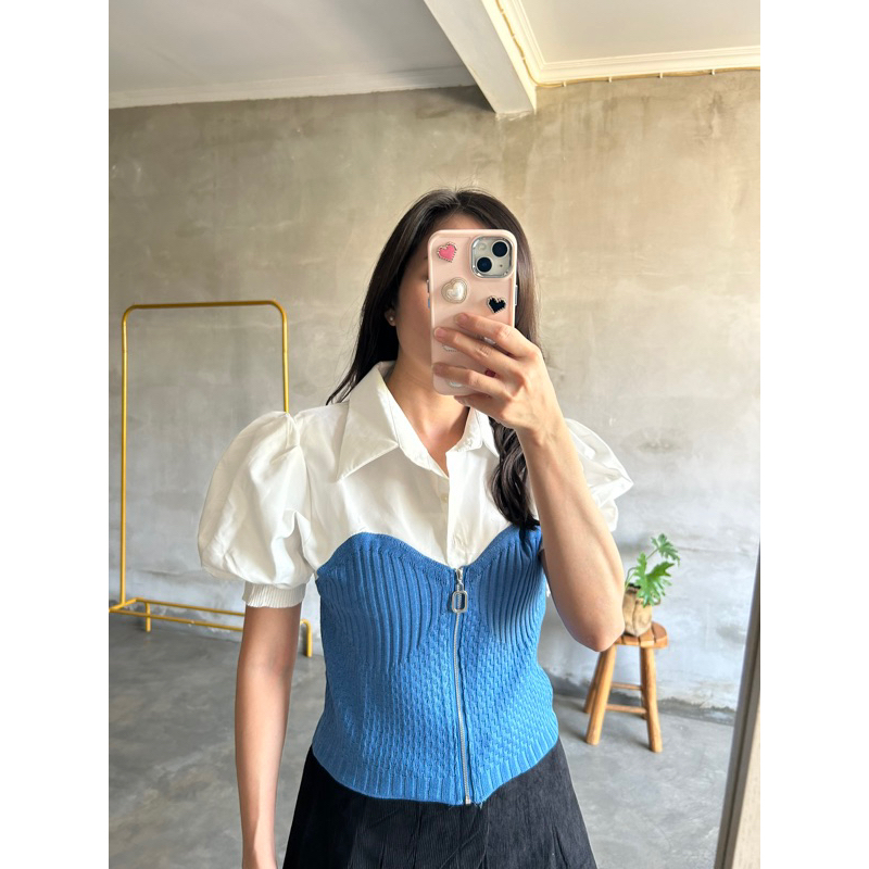 Zea Knit Crop Top Polyester Premium Import Two tone