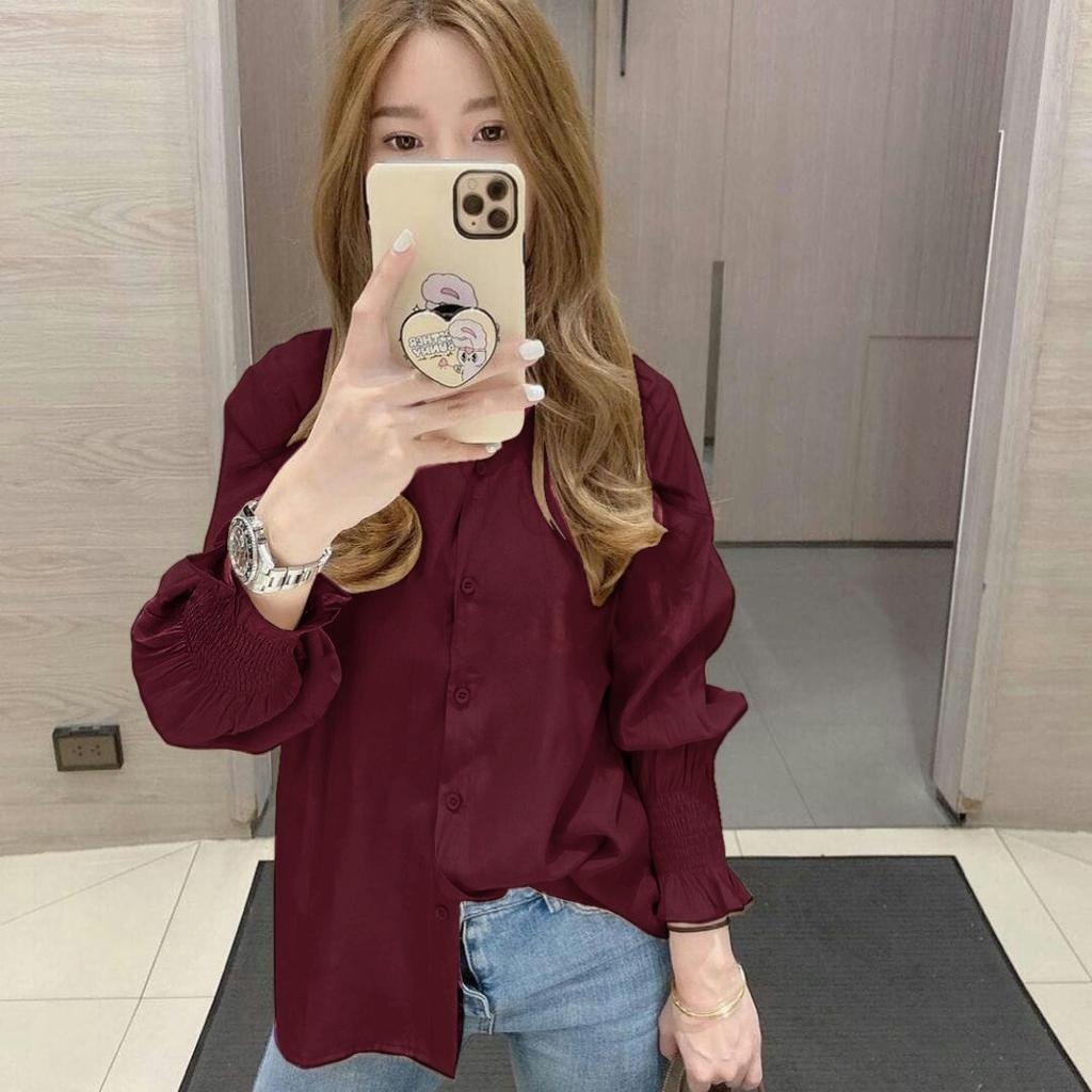 KLOWI-ATASAN CRINKLE-BAJU ATASAN WANITA-BAJU LENGAN PANJANG-BLOUSE KERJA-KEMAJA WANITA CRINKLE