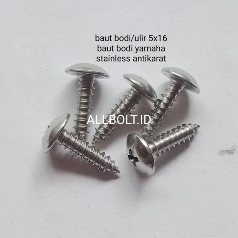 (paket 5pcs) baut ulir baut cacing Yamaha 5x16 stainless anti karat