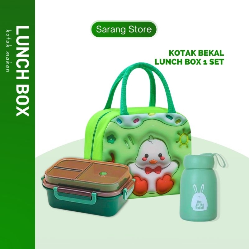 Lunch Box Set Kotak Tempat Bekal Makan Sekolah Anak Perempuan Laki Laki Set Botol Minum Tas Karakter