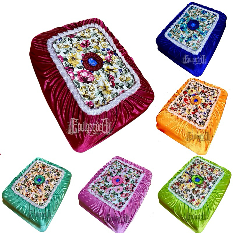 Sarung tutup tudung saji kotak segi empat cover saji kain saten motif bunga
