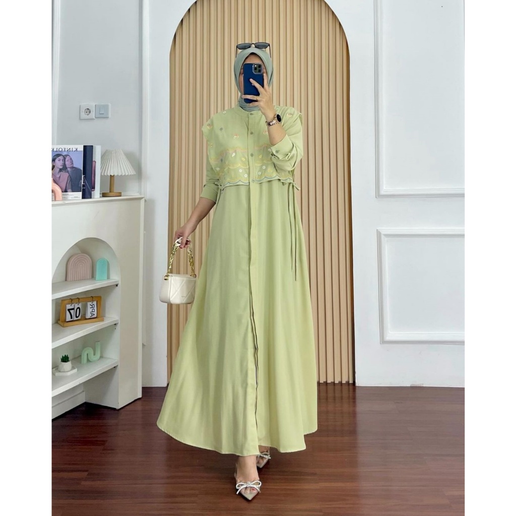 M L XL XXL Soraya Maxi Jumbo Bahan Ceruty Babydoll Mix Bordir Gamis Pesta Gamis Lebaran Gamis Terbab