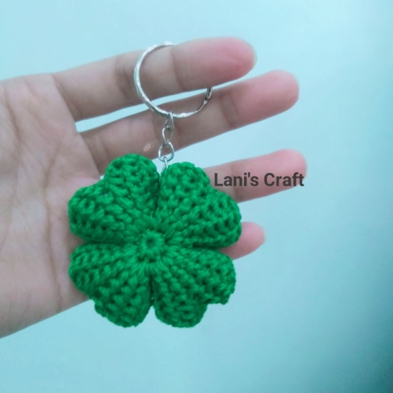 Gantungan Kunci Rajut/ Ganci CLOVER / Hiasan Tas Rajut Daun