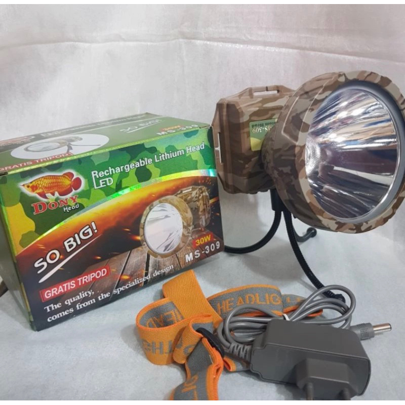 Senter Kepala DONY MS-309 30watt SO BIG Cas Rechargeable Original Komplit 30 Watt Kuning