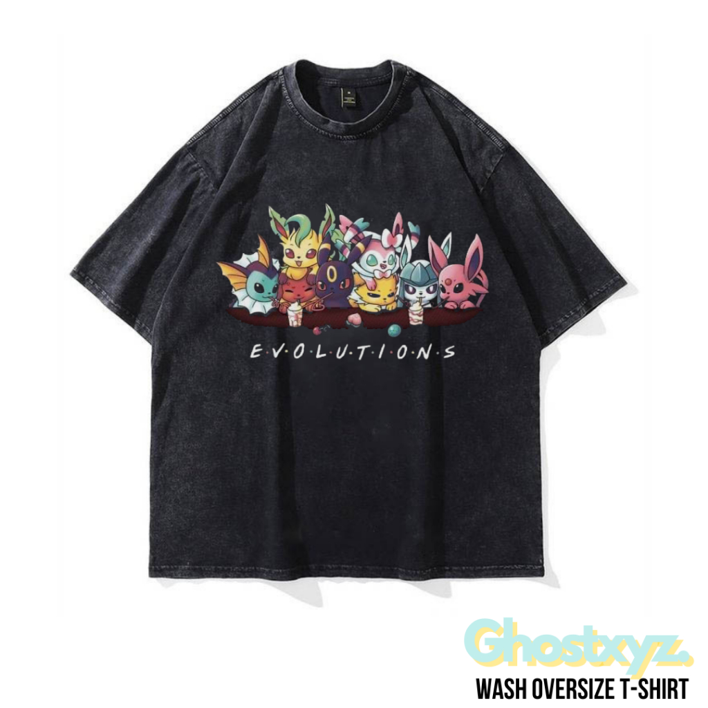 Ghostxyz T-Shirt Pokemon Evolution Wash Oversize Vintage Tee Baju Kaos