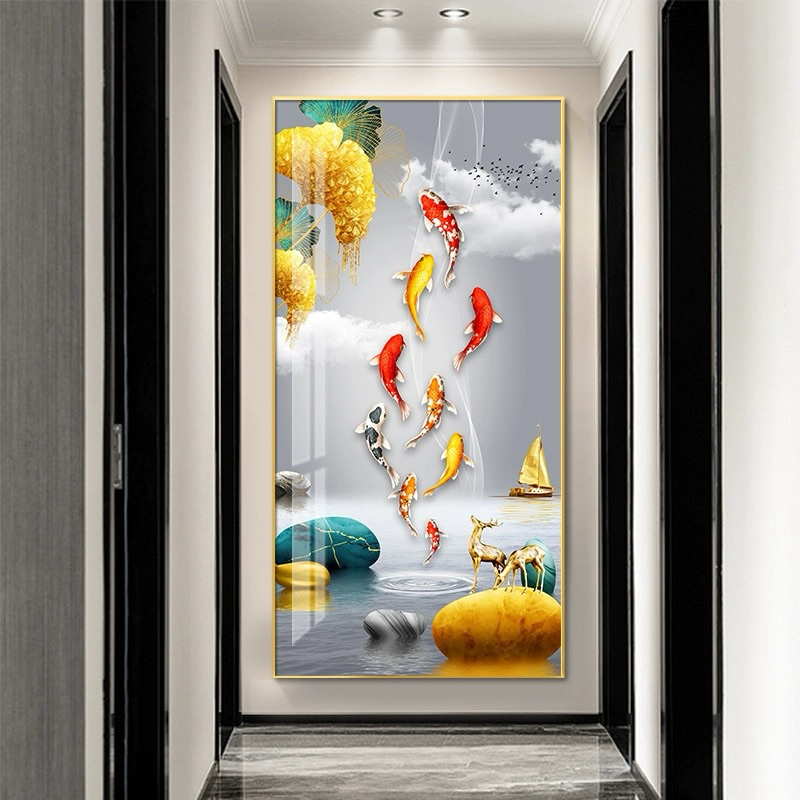 Lukisan Porcelain 5D Diamond Motif Ikan Koi Fengshui Bagus Ukuran 80x160 Lukisan Crystal Ikan Koi 9 