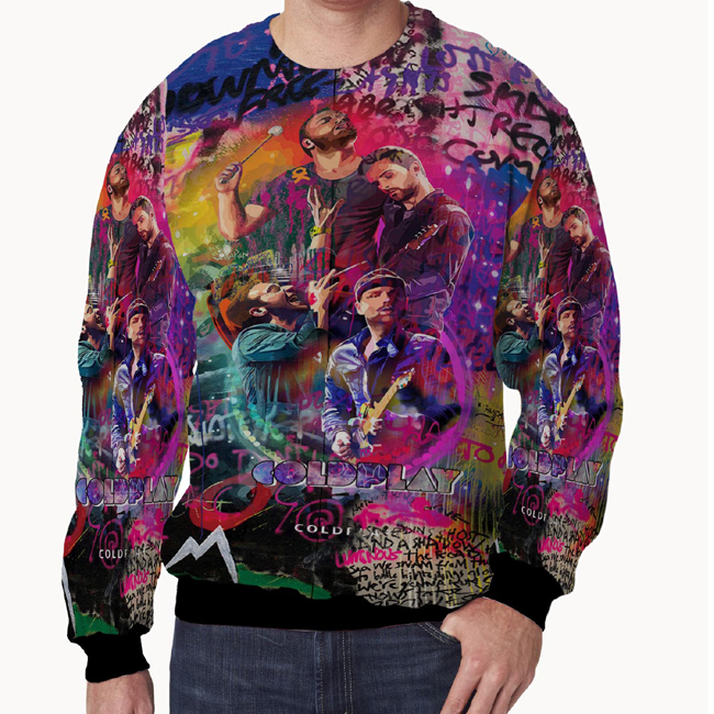 Crewneck Coldplay Sweater Fullprint Bahan Polyester Jersey | PO 3 Hari