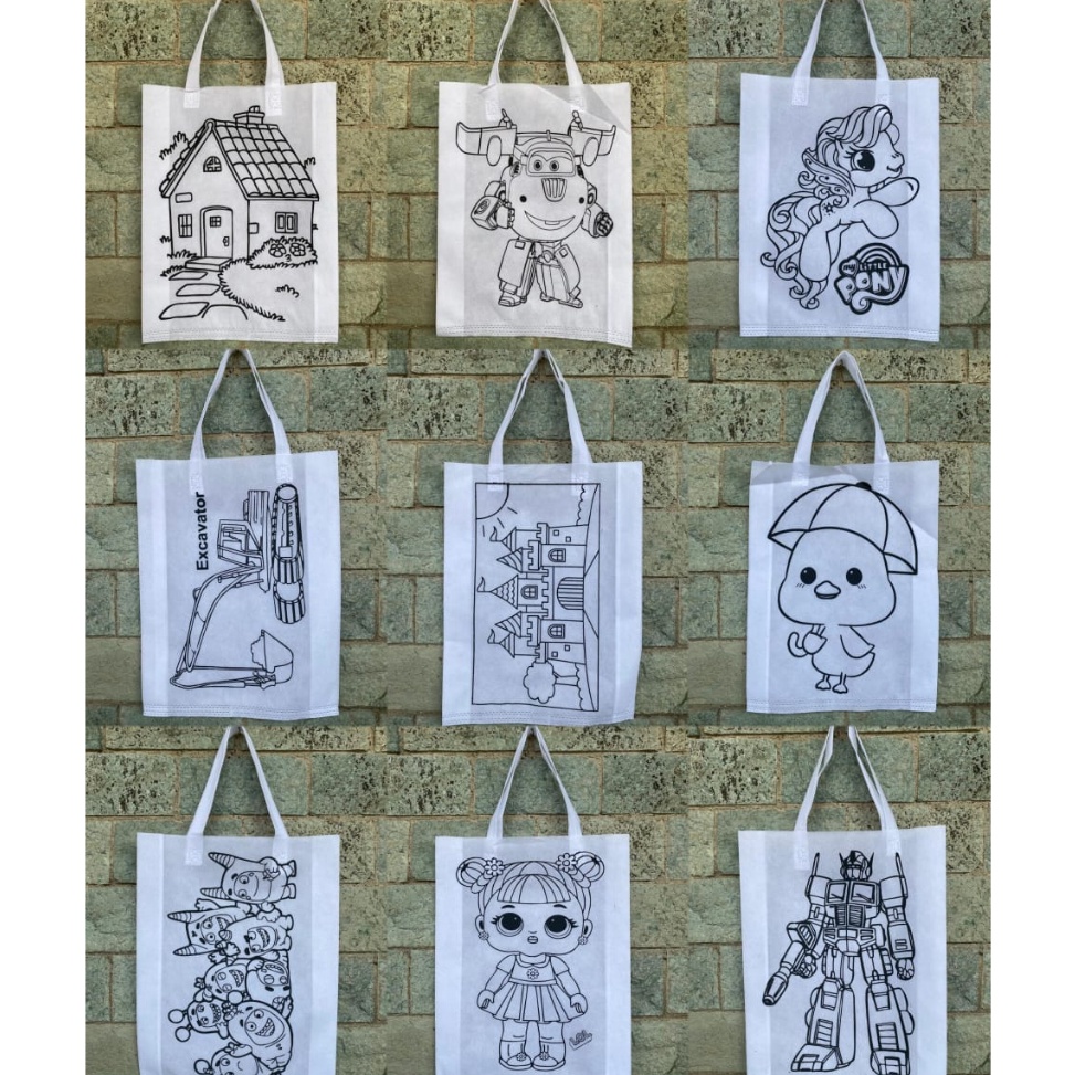 

KODE C5A Paket 1 pcs Tas spunbond mewarnai Tali 3x4x8 Goodie bag mewarnai melukis anak lukis tas lukis goody bag tas lukis