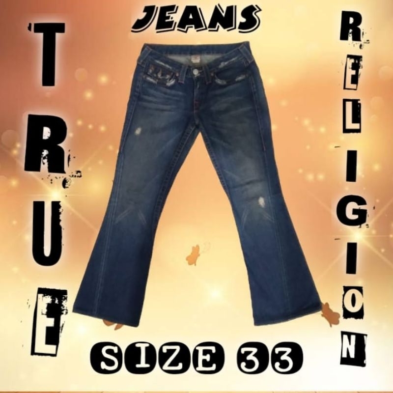jual celana jeans panjang cutbray jutbray cowok pria true religion size ukuran 33 original made in u