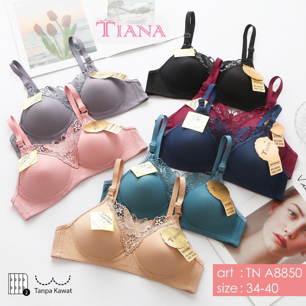 BH Tiana A8850 Kupu Salur Size 34-40 Non Kawat Kait 2 Cup A Busa Sedang