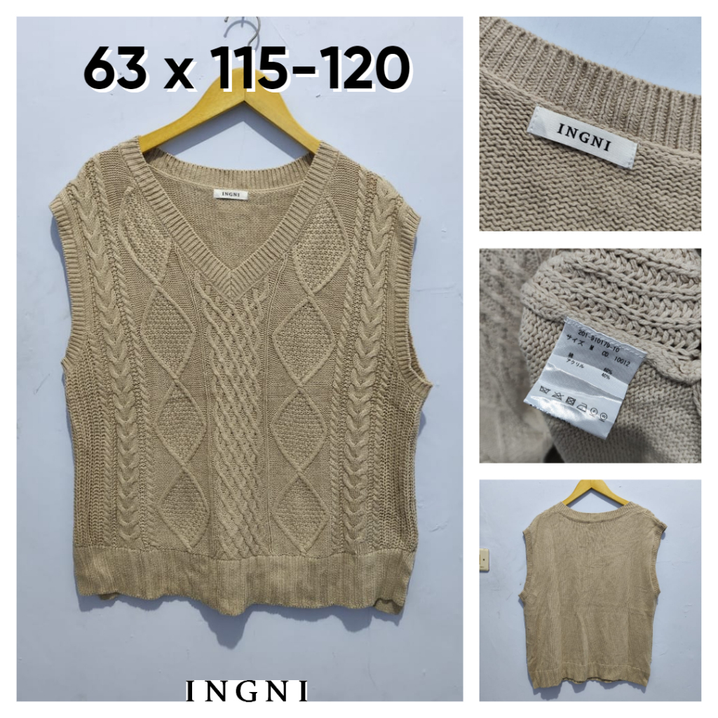Vest Kepang INGNI Coklat Susu Coksu Size L Wanita Atasan Cewek Outer Knit Cable BC047