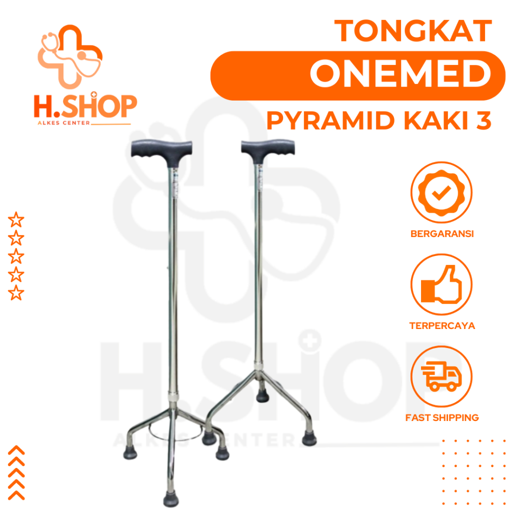 Tongkat Pyramid Kaki 3 Onemed / Alat Bantu Jalan Orang Tua Manula Lansia / Tongkat Jalan Kaki 3 / To