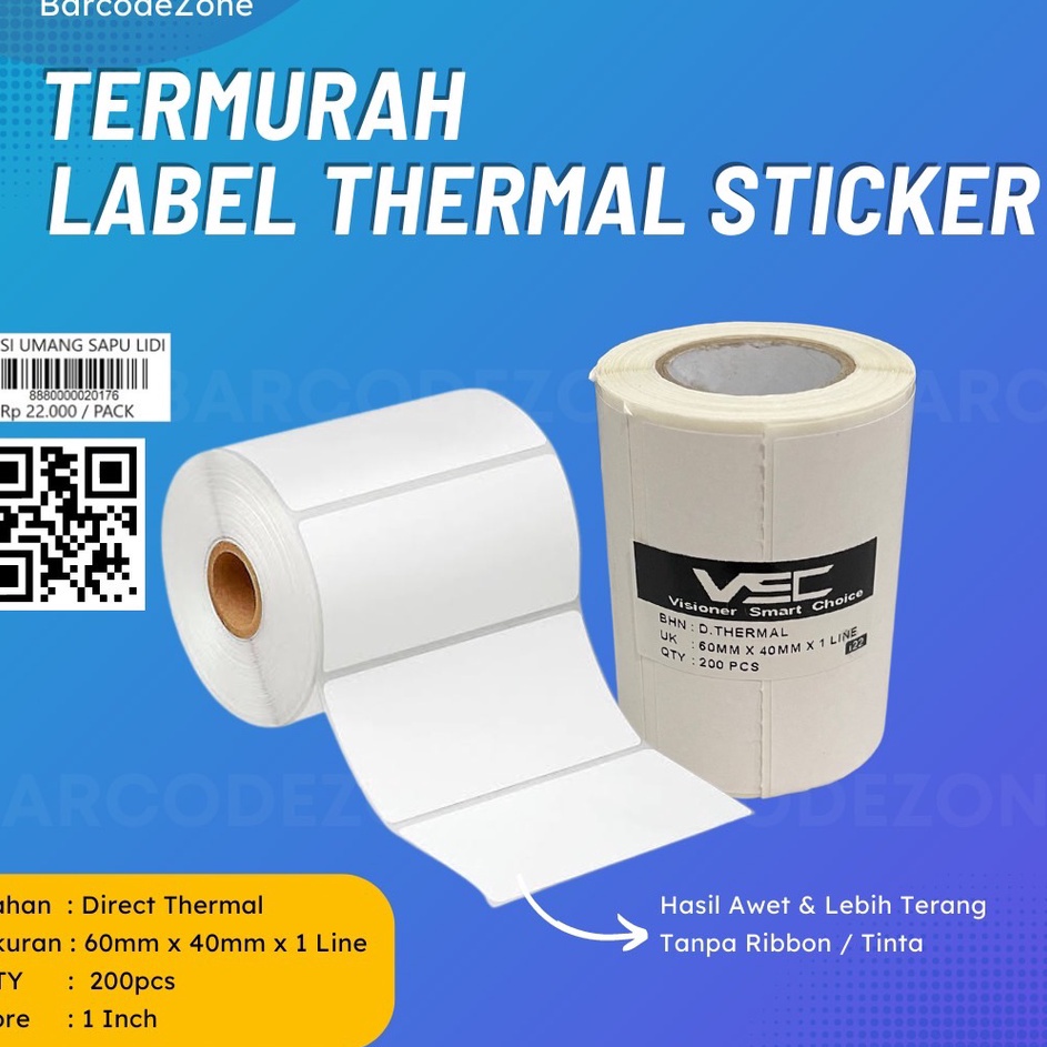 

Murah Viral LABEL THERMAL BARCODE 6 X 4mm DIRECT THERMAL 6x4mm 1 LINE ALAMAT HARGA