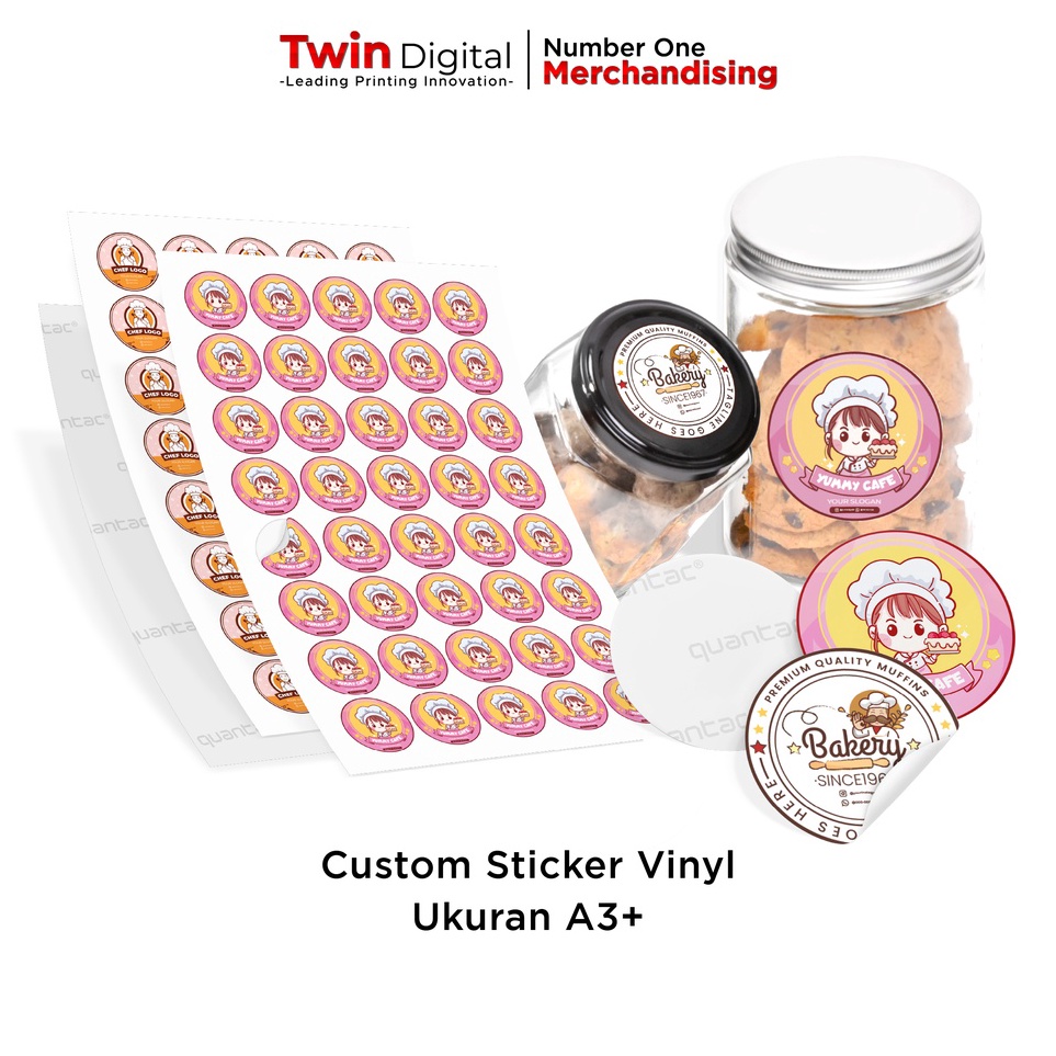 

Hadir Berkualitas Twindigital Custom Sticker Label Vinyl A3 Kemasan Produk Olshop Makanan Minuman Waterproof Stiker Label Vinyl Anti Air