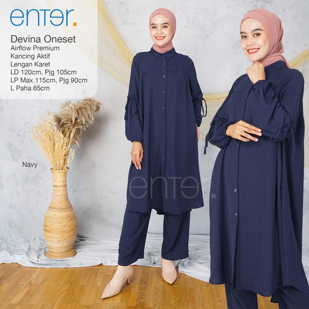 Setelan Jumbo Devina Set Enter LD120 Kekinian Katun Rayon Baju Hijab Outfit Busui Friendly