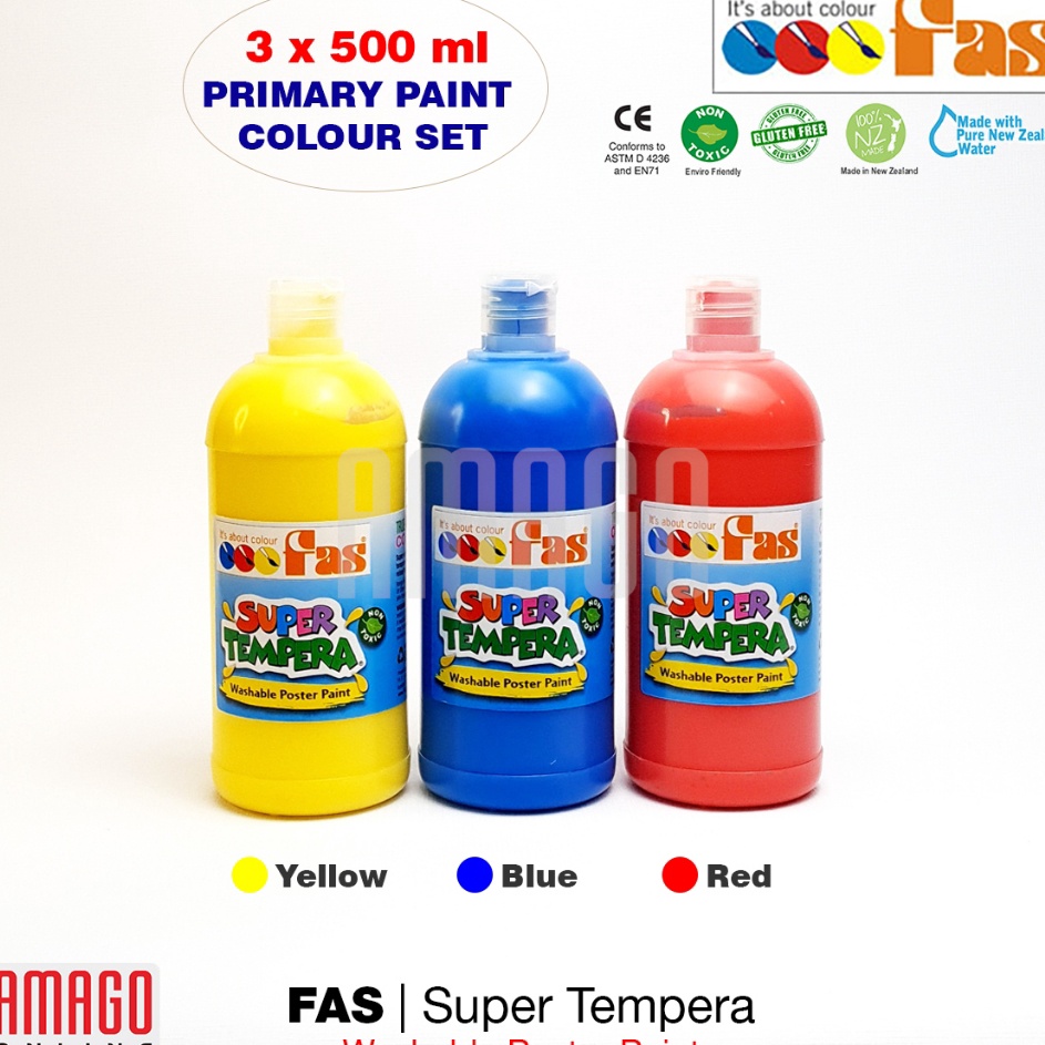 

Stock Ready Paket 3 Warna FAS Super Tempera Yellow Blue Red Set 3 x 5 ml
