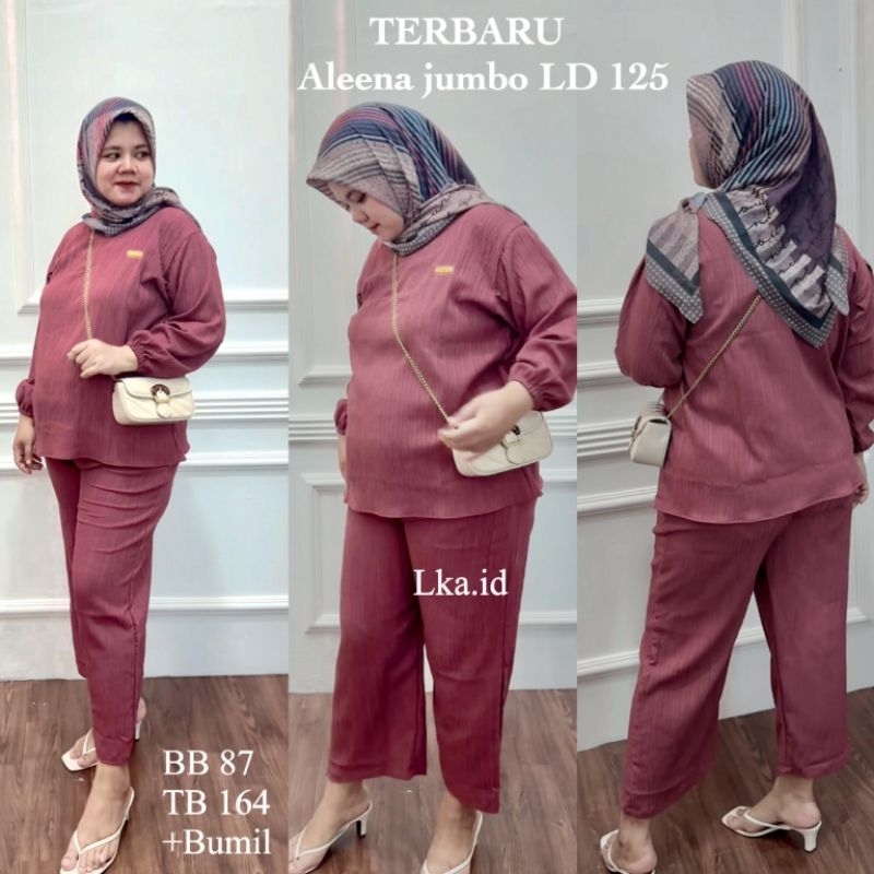 Aleena Set JUMBO Setelan Wanita Lady Crush Premium Setelan Kulot Kekinian One Set Polos Terbaru Sant
