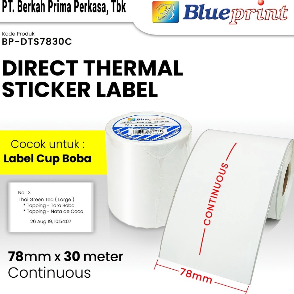 

Grosir Ekonomis Direct Thermal Sticker Label Continuous 78 x 3 M BLUEPRINT 78x3 Meter 1 Roll