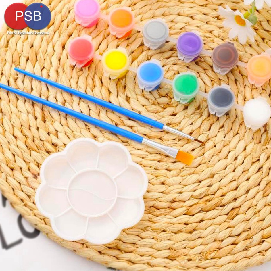 

Obral Harga Cat Akrilik set 12 warna 2 kuas palet lukis plastik Paket Melukis