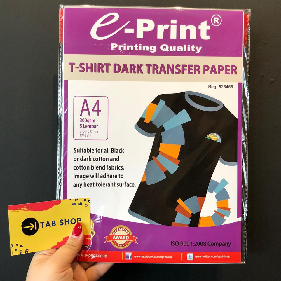 

Terlaris TAB SHOP EPRINT DARK T SHIRT TRANSFER 3 GSM A4 5 LEMBAR EPRINT PAPER KERTAS SABLON KAOS HITAM ATAU WARNA
