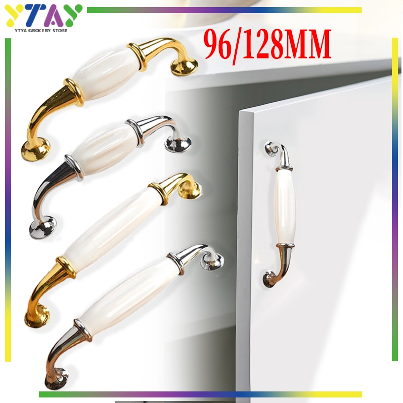Classic Elegant Ceramic Gold Handle Handle Pintu Lemari Tarikan Lemari Minimalis Gagang Lemari Laci 
