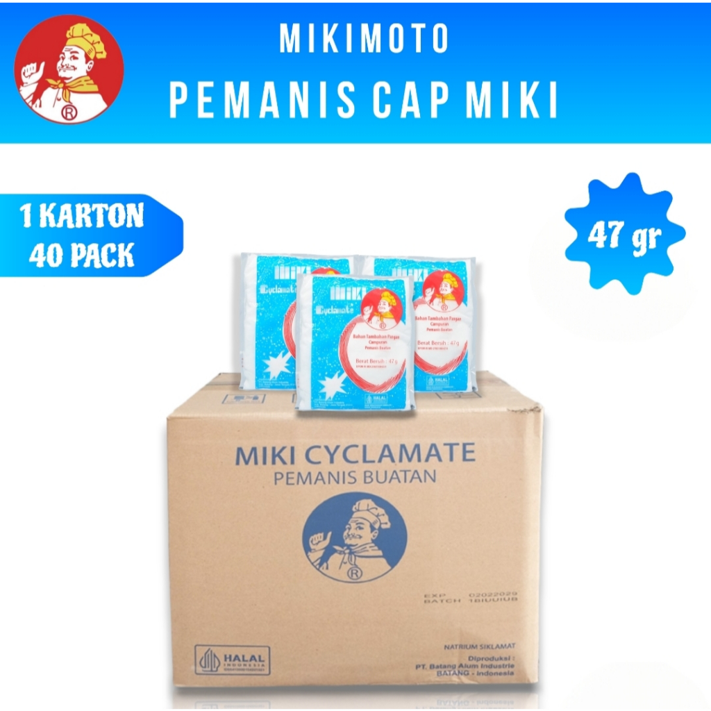 

MIKI Cyclamate Pemanis Manis Sari Manis / Pemanis Makanan Dan Minuman MC 50 - Kemasan 47gr (1 Karton Isi 400 Pcs)