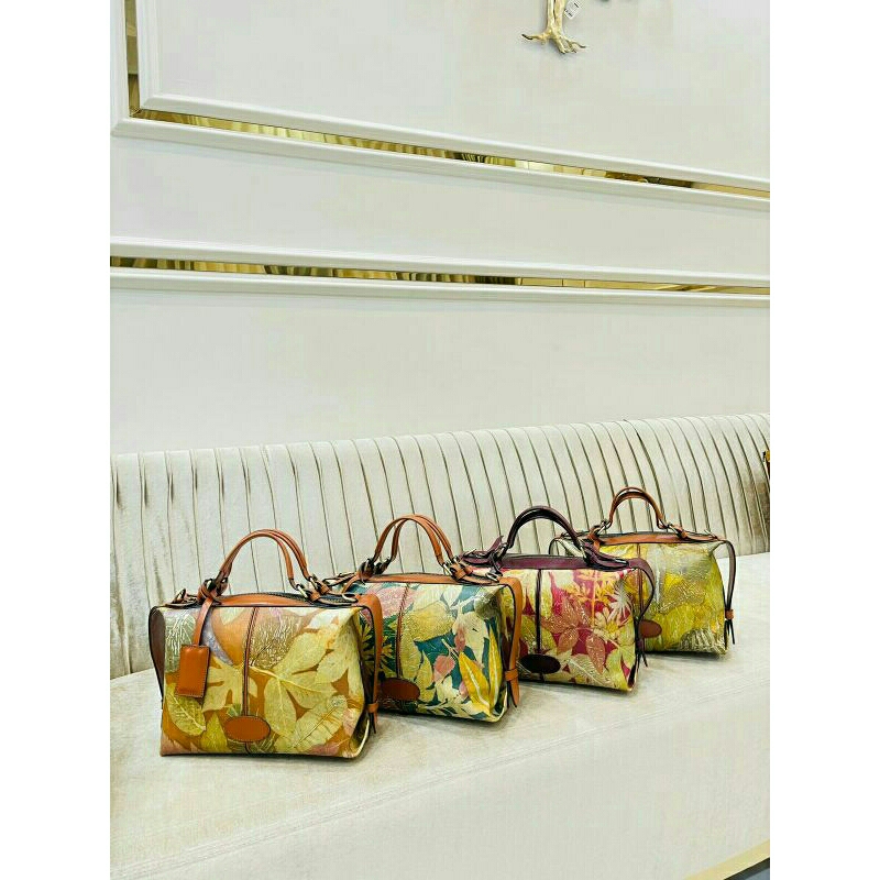 Tas selempang wanita kulit papirut garut motif Ecoprint full up size M double tali