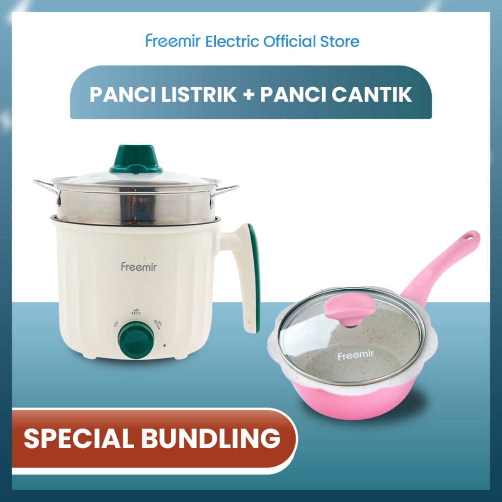 [Special Bundling + Panci Motif Bunga Cantik ] freemir Panci Kukusan Listrik Multifungsi Multicooker