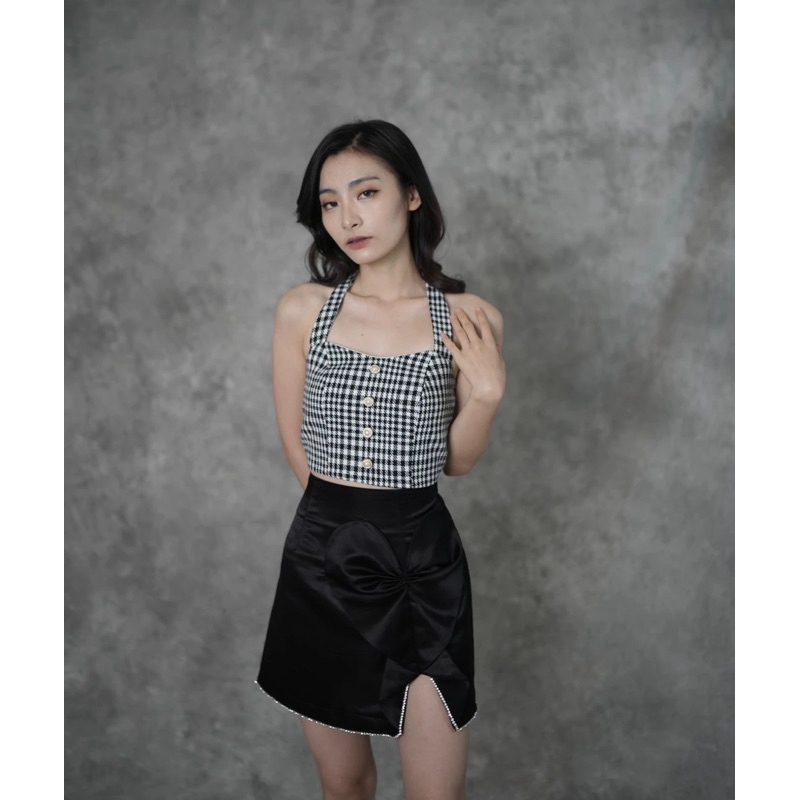 new tweed top / tweed halter top / tweed top black / orareofficial tweet top / top halter tweed mewa
