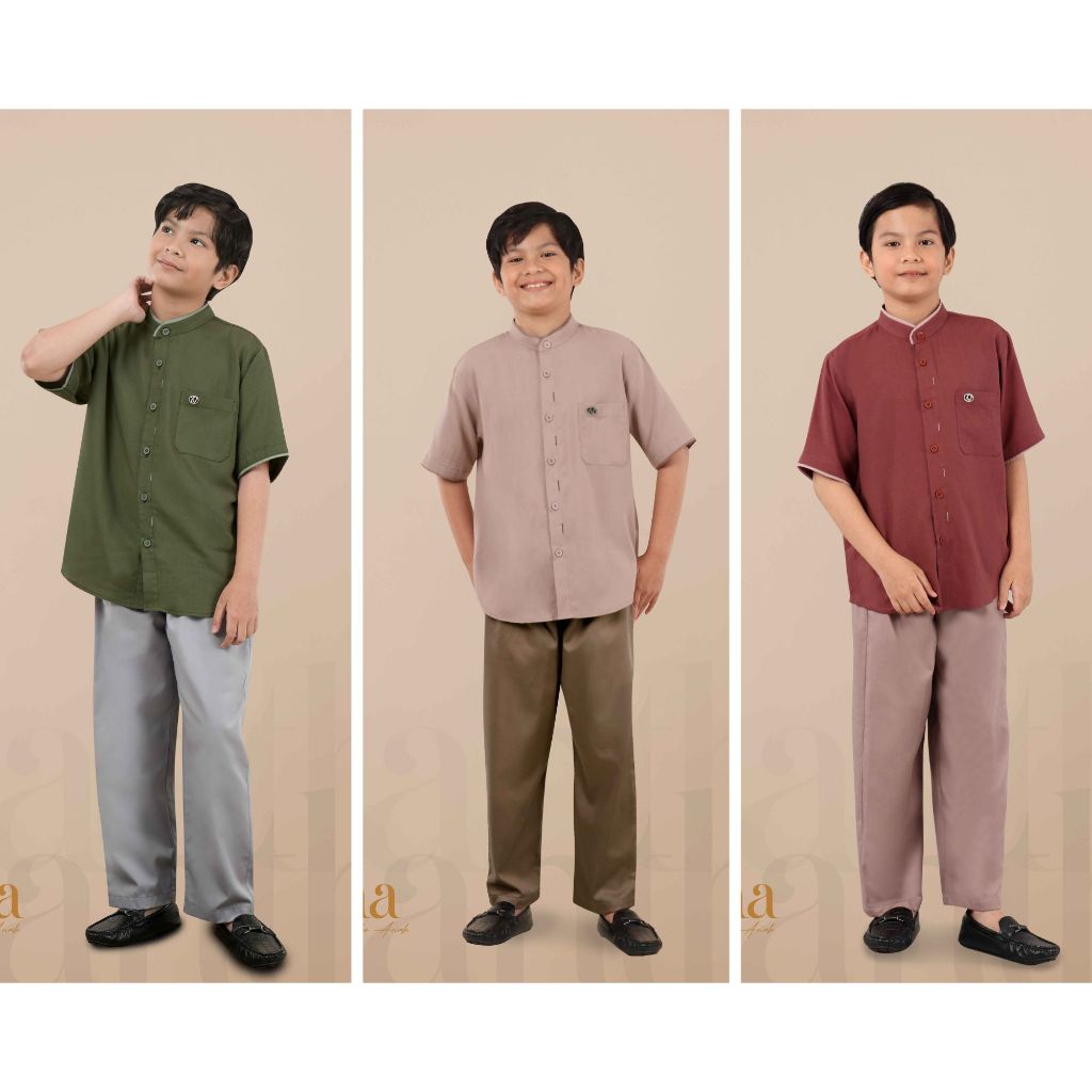 PAKAIAN MUSLIM ANAK LAKI LAKI TERBARU RAYYA SERIES 2024 DIANTHA KOKO ANAK PLUM CASHMERE BROWN MOSS G