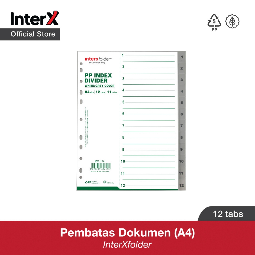 

InterX Folder Index Divider A4 - Pembatas File Warna 10 Tab