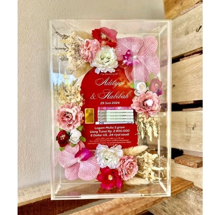 Mahar pernikahan frame full akrilik 20x30x6 Potrait rustic