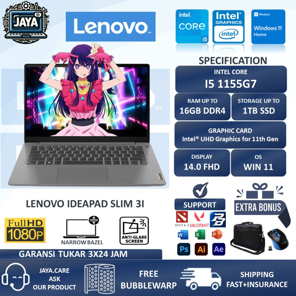 Laptop Murah Baru Lenovo Ideapad Slim 3i 14ITL6 Core i5 1155G7 Ram 16GB 1TB SSD