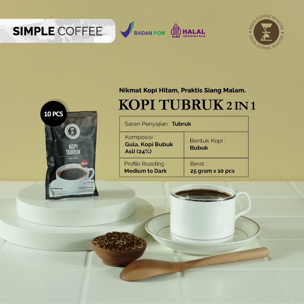 

Kopi Tubruk 2 in 1 Gula Simple Coffee Dark Roast 10pcs