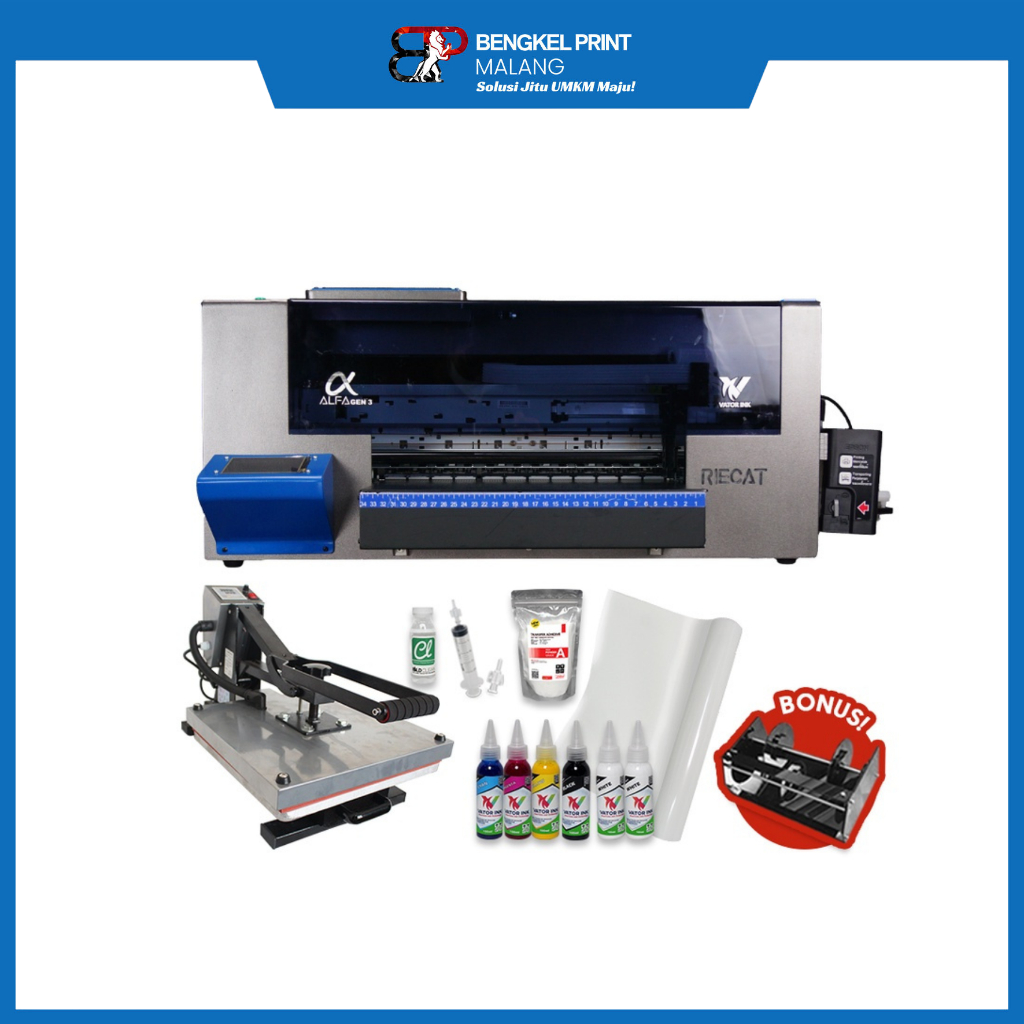 PAKET USAHA DTF | MESIN PRINTER RIECAT ALFA DTF GEN 3 + MESIN PRESS