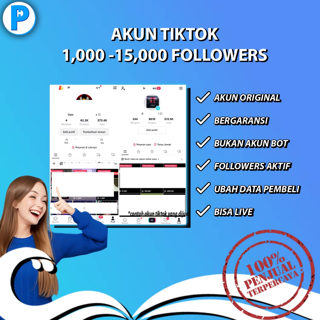 Akun Tiktok Bergaransi 1k - 15k Followers Bisa Live
