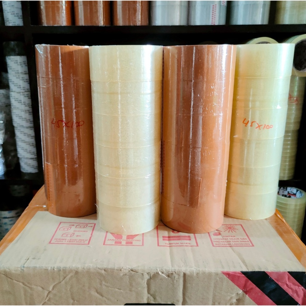 

KODE R24Q Lakban 1 Pack Isi 6 Roll Murah Bening Coklat 45mm x 1Yard 2 Inch Selotip Opp Tape Packing Isolasi Transparan