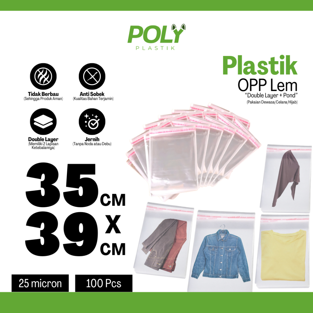 

RN PLASTIK OPP SEAL/LEM Ukuran 35x39cm (05) DoublePress+Pond Packaging Baju/Pakaian Dewasa TEBAL