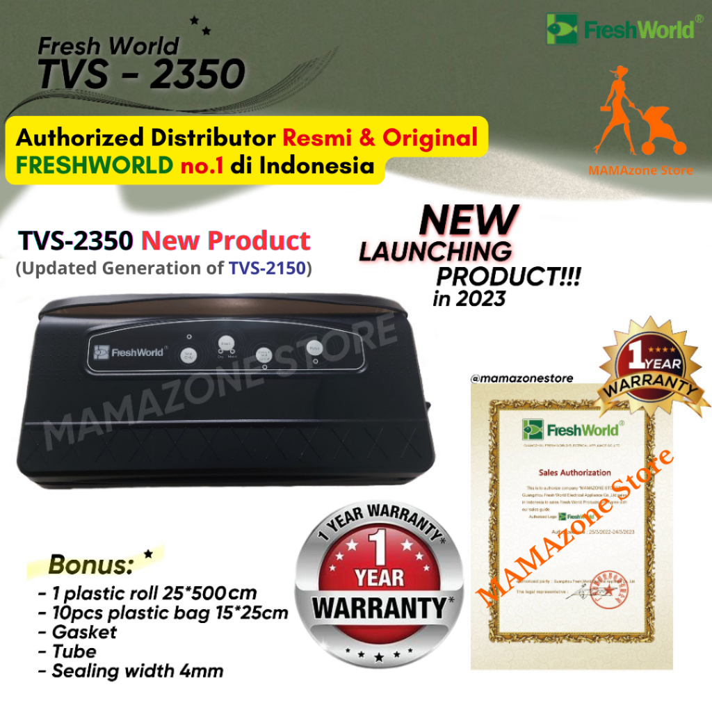 FRESHWORLD Vacuum Sealer TVS2350 / TVS 2350 / TVS-2350, Generasi Terbaru (Versi Penyempurnaan TVS-21