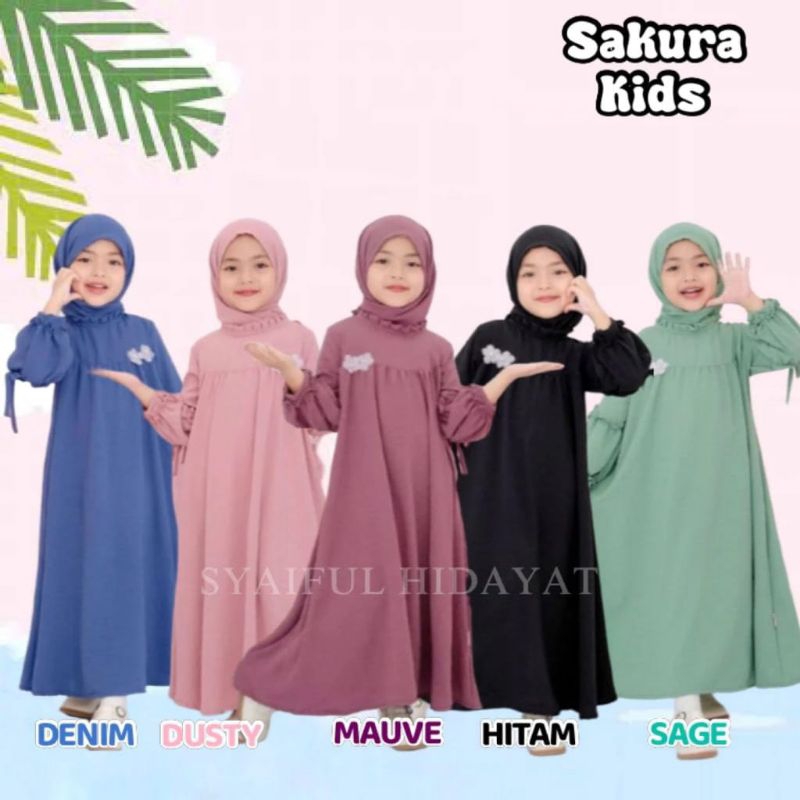 GAMIS SAKURA KIDS/gamis remaja tanggung/gamis muslimah anak/baju muslim anak/ dress anak tanggung/dr